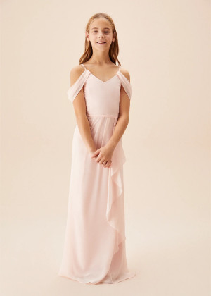 Cold Shoulder Petal Chiffon Ruffled Junior Bridesmaid Dress